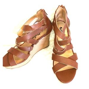 Self Esteem brown wedge sandal heels